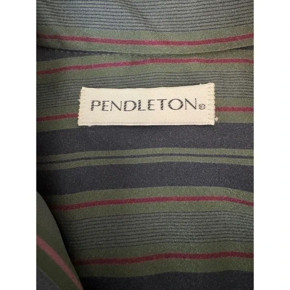 NWT Pendleton Womens Striped Button Down Shirt Size 12 Green Blue‎ Burgundy Poly - Picture 3 of 11